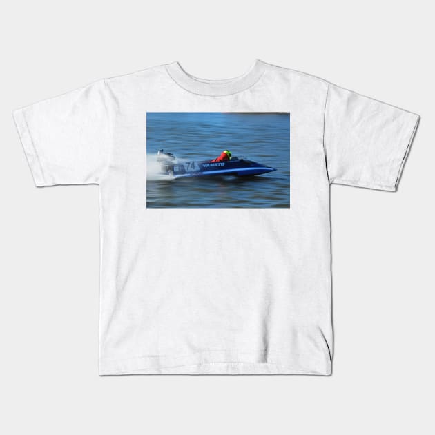 Powerboat Racing at Oulton Broad - OSY400 Yamato Class - Sean Woods Kids T-Shirt by jamesknightsart